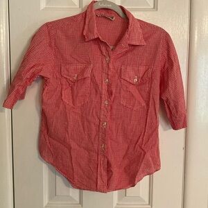 Red and white checkered western button up shirt